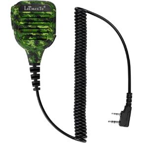 Two Way Radio Speaker Microphone Compatible with Baofeng UV-5R BF-888S Retevis Kenwood Puxing Wouxun 2 Pin Walkie Talkie with PTT and 3.5mm Jack-Camouflage Green