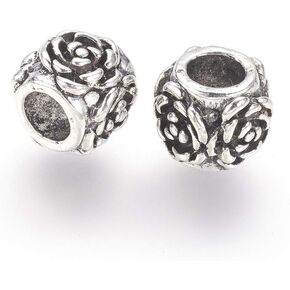 Pandahall 10pcs Tibetan Style Alloy Beads Column Large Hole Metal Beads Spacers Antique Silver 15.5x13mm, Hole: 9.5mm fit European Snake Chain in Kuwait