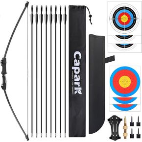 45'' Bow and Arrows Set for Kids Teens Recurve Archery Beginner Longbow Kit 8 Arrows 6 Target Face Backyard Games Toys Gift for Outdoor Sports