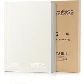 Compostable Vacuum Sealer Bags, 8" x 12" 50 Count, Eco-Friendly, Heavy-Duty Food Storage Bags, BPA-Free, for Storage, Meal Prep or Sous Vide