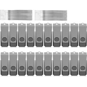 AGECASH 8GB USB Flash Drive Bulk USB Drive 20 Pack USB 2.0 Thumb Drive Memory Stick Pendrive Zip Drive USB Key with 20PCS Lanyard, Swivel Jump Drive 8 GB for Back to School, Office, Project (Gray)