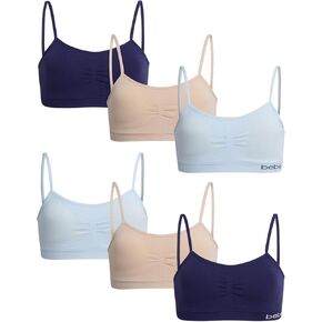 bebe Girls' Training Bra - 6 Pack Seamless Cami Bralette, Removable Pads (S-L)