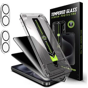 Globsale for iPhone 16 Pro Max Privacy Screen Protector + Camera Lens Protector, Tempered Glass, 30 seconds Installation, Bubble Free, Case Friendly, Anti-Scratch [2+2 Pack]