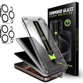 Globsale for iPhone 16 Pro Max Privacy Screen Protector + Camera Lens Protector, Tempered Glass, 30 seconds Installation, Bubble Free, Case Friendly, Anti-Scratch [2+2 Pack]
