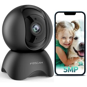 Foscam 5MP WiFi Pet Cameras for Home Security, 2.4GHz Indoor Camera Baby Monitor with 360° Pan Tilt, 2-Way Audio, 6X Digital Zoom, Night Vision, AI Human Detection, Cloud & SD Card Storage