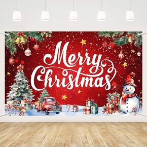 MEHOFOND Merry Christmas Backdrop Banner Red Christmas Snowman Large Banner Party Decorations Supplies, Xmas Holiday Happy New Year Sign Poster Background Decor 5.9x3.6ft