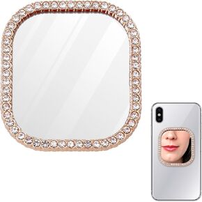 Square Phone Mirror, Phone Case Mirror with Gold Zinc Alloy Frame Cellphone Stick-On Mirror with Adhesive Tape Slim Mirror for Smartphone Phone Case Decoration