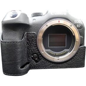 حافظة MUZIRI KINOKOO EOS R7، حافظة واقية متوافقة مع كاميرا Canon EOS R7 - حافظة سفلية من الجلد الطبيعي مع مقبض يد - أسود