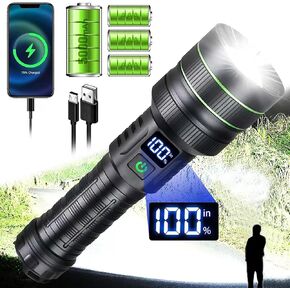 Super Bright LED Rechargeable Flashlight, 120,000 High Lumens Flashlights, XHM77.2 Zoomable Tactical Flashlight with 5 Modes, Brightest Waterproof Flashlights for Emergencies, Camping, Hiking
