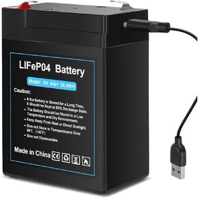 Upgraded Rechargeable 6V 6Ah LiFePO4 Battery with USB Charge Design, 6 Volt Lithium Battery 2000+ Cycles with BMS (F1 Terminals) for Ride On Toys, Deer Feeder 2 Pack