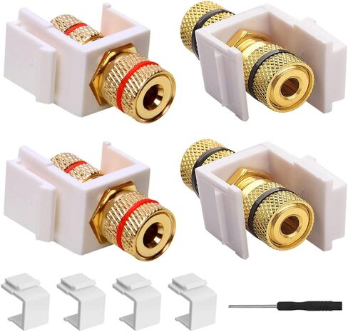 Banana Plug Keystone Jack Insert, Audio Speaker Keystone Connector Black & Red Ring Screw Type Inline Coupler for Binding Post Insert, with Blank Keystone Jack Inserts, Screwdriver (9 Pcs) in Saudi Arabia
