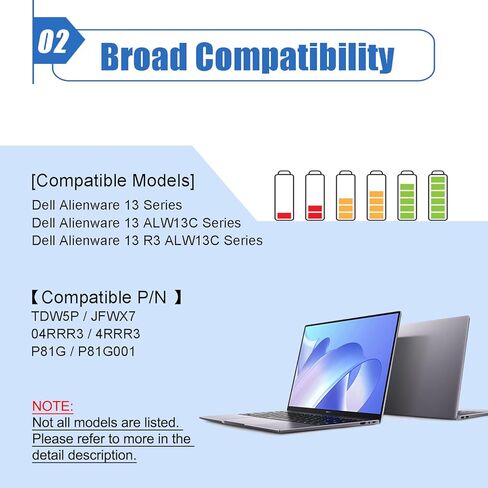 Dentsing TDW5P استبدال البطارية لـ 13 R3 ALW13C ALW13C-D2508 ALW13C-D2715S ALW13C-D2508 ALW13C-D2506S ALW13C-D2728 سلسلة P81G P81G001 JFWX7 04RRR3 0V9XD7 4RRR3 15.2 فولت 76 وات في الساعة in Kuwait