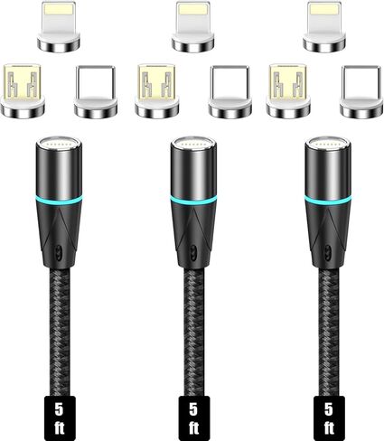 NetDot Magnetic Charging Cable,3in1 Gen12 (1ft/3 Pack Black) 18W Fast Charging Magnetic Phone Charger and Data Transfer Magnetic Charger for USB-C,Micro USB and i-Product in Kuwait