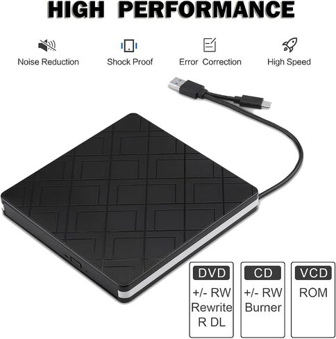 intendvision External CD DVD Drive Slim USB C Writer Portable Type C & USB 3.0 CD-RW DVD-R Combo Burner Player for Windows 11/10/8/7 PC Laptop Desktop Computer (White) in Kuwait