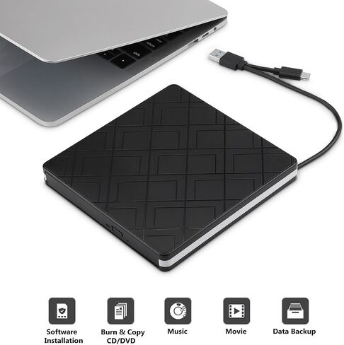 intendvision External CD DVD Drive Slim USB C Writer Portable Type C & USB 3.0 CD-RW DVD-R Combo Burner Player for Windows 11/10/8/7 PC Laptop Desktop Computer (White) in Kuwait