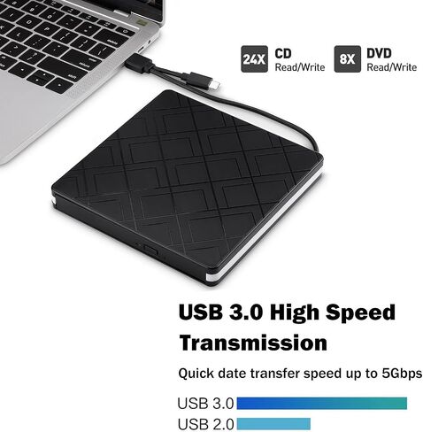 intendvision External CD DVD Drive Slim USB C Writer Portable Type C & USB 3.0 CD-RW DVD-R Combo Burner Player for Windows 11/10/8/7 PC Laptop Desktop Computer (White) in Kuwait