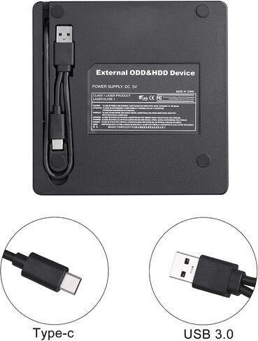 intendvision External CD DVD Drive Slim USB C Writer Portable Type C & USB 3.0 CD-RW DVD-R Combo Burner Player for Windows 11/10/8/7 PC Laptop Desktop Computer (White) in Kuwait
