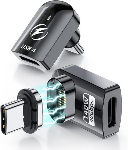 محول USB C مغناطيسي 140 وات من HanCenDa، 2 حزمة، محول مغناطيسي USB C 180 درجة 40 جيجابت في الثانية يدعم عرض فيديو 8K@60 هرتز لـ Thunderboard 4/3 MacBook Pro/Air والمزيد من أجهزة النوع C-فضي in Kuwait