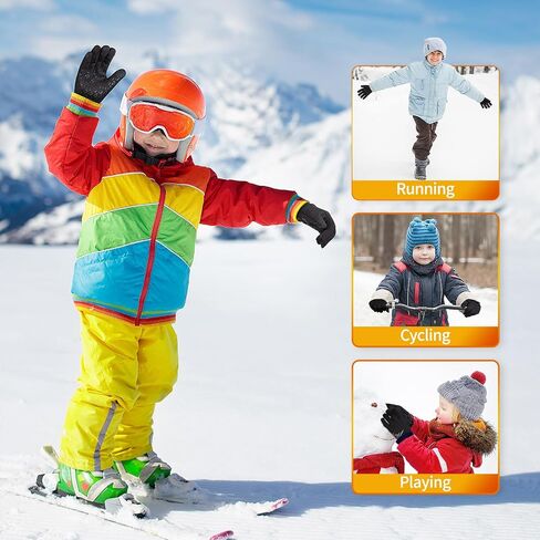 AOTOW Kids قفازات رياضية شتوية دافئة - الطقس البارد الحراري لركوب الدراجات شاشة لمس مقاومة للرياح قفاز الجري للثلج وركوب الدراجات والمشي لمسافات طويلة وكرة القدم في الهواء الطلق للأطفال الأولاد والبنات باللون الأسود in Kuwait