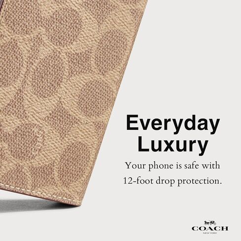 حافظة iPhone 16 من Coach Signature Canvas Wallet Folio - حافظة هاتف مصممة - باللون البني المميز in Saudi Arabia