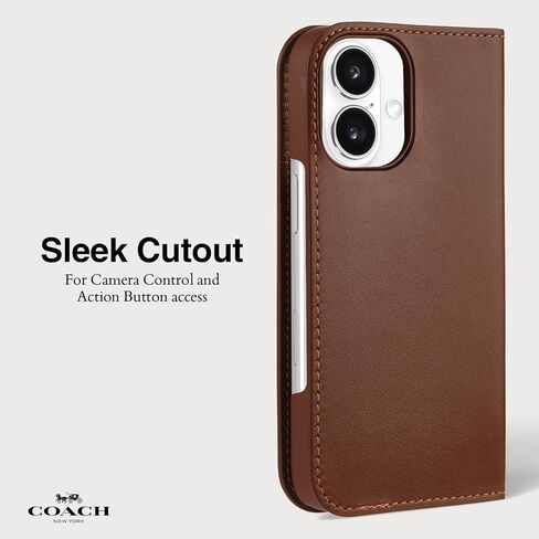 حافظة iPhone 16 من Coach Signature Canvas Wallet Folio - حافظة هاتف مصممة - باللون البني المميز in Saudi Arabia