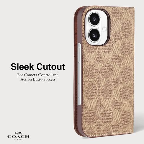 حافظة iPhone 16 من Coach Signature Canvas Wallet Folio - حافظة هاتف مصممة - باللون البني المميز in Saudi Arabia
