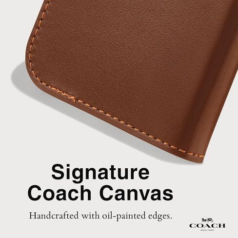 حافظة iPhone 16 من Coach Signature Canvas Wallet Folio - حافظة هاتف مصممة - باللون البني المميز in Saudi Arabia
