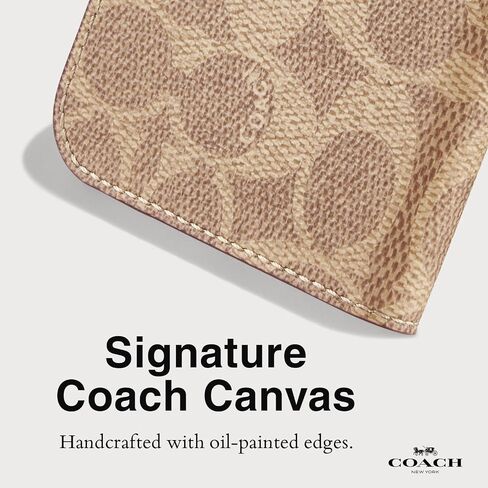 حافظة iPhone 16 من Coach Signature Canvas Wallet Folio - حافظة هاتف مصممة - باللون البني المميز in Saudi Arabia