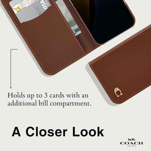 حافظة iPhone 16 من Coach Signature Canvas Wallet Folio - حافظة هاتف مصممة - باللون البني المميز in Saudi Arabia