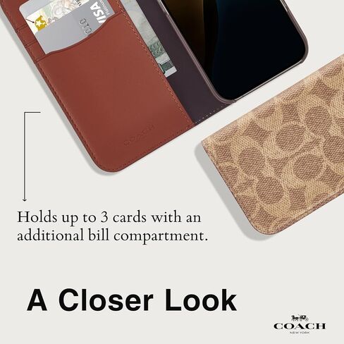 حافظة iPhone 16 من Coach Signature Canvas Wallet Folio - حافظة هاتف مصممة - باللون البني المميز in Saudi Arabia