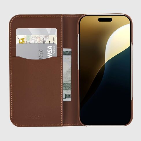حافظة iPhone 16 من Coach Signature Canvas Wallet Folio - حافظة هاتف مصممة - باللون البني المميز in Saudi Arabia