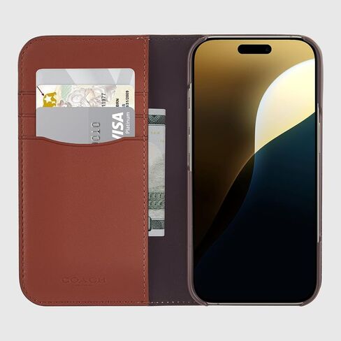 حافظة iPhone 16 من Coach Signature Canvas Wallet Folio - حافظة هاتف مصممة - باللون البني المميز in Saudi Arabia