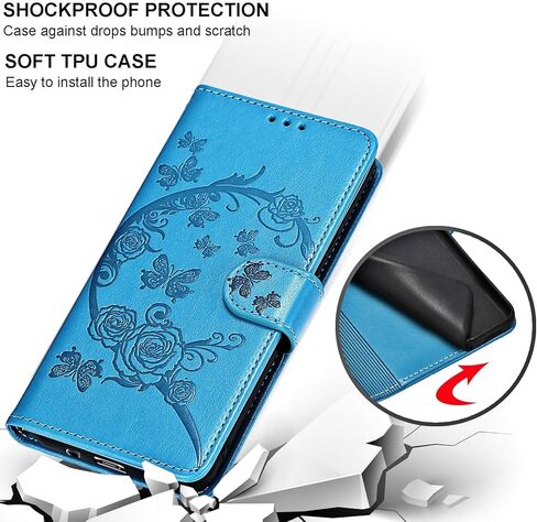 حافظة محفظة لهاتف iPhone SE 2022/SE 2020/iPhone 8/7، غطاء قابل للطي مع ميزة حامل للنساء والرجال، حافظة هاتف من جلد البولي يوريثان مناسبة لهاتف iPhone 8/7/SE2/SE3 [زهرة زرقاء] in Kuwait