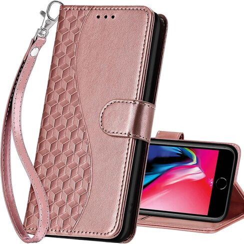 حافظة محفظة لهاتف iPhone SE 2022/SE 2020/iPhone 8/7، غطاء قابل للطي مع ميزة حامل للنساء والرجال، حافظة هاتف من جلد البولي يوريثان مناسبة لهاتف iPhone 8/7/SE2/SE3 [زهرة زرقاء] in Kuwait