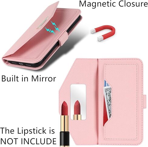 Jaorty Crossbody Wallet for iPhone 7 Plus/iPhone 8 Plus Case with Adjustable Lanyard Strap Credit Card Holder 5.5",PU Leather Handbag Purse Kickstand Make Up Mirror Cover Case for Men Women Girl,Pink in Saudi Arabia