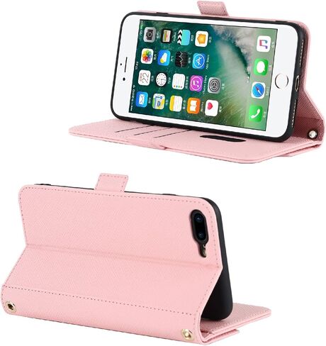 Jaorty Crossbody Wallet for iPhone 7 Plus/iPhone 8 Plus Case with Adjustable Lanyard Strap Credit Card Holder 5.5",PU Leather Handbag Purse Kickstand Make Up Mirror Cover Case for Men Women Girl,Pink in Saudi Arabia