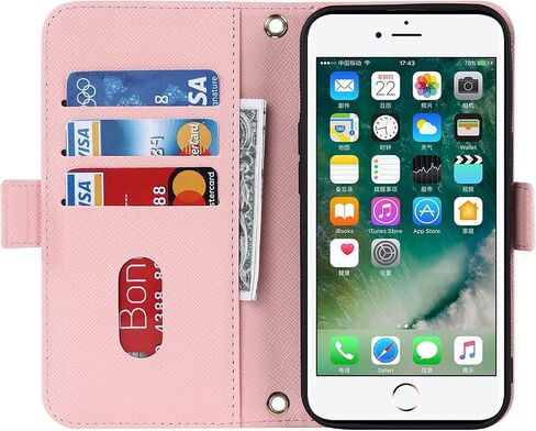 Jaorty Crossbody Wallet for iPhone 7 Plus/iPhone 8 Plus Case with Adjustable Lanyard Strap Credit Card Holder 5.5",PU Leather Handbag Purse Kickstand Make Up Mirror Cover Case for Men Women Girl,Pink in Saudi Arabia