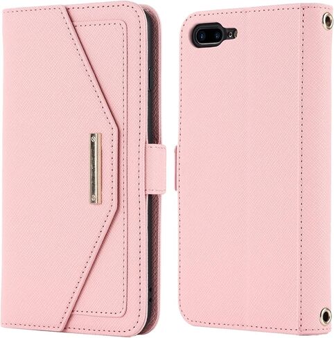 Jaorty Crossbody Wallet for iPhone 7 Plus/iPhone 8 Plus Case with Adjustable Lanyard Strap Credit Card Holder 5.5",PU Leather Handbag Purse Kickstand Make Up Mirror Cover Case for Men Women Girl,Pink in Saudi Arabia