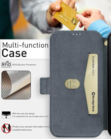 OCASE for iPhone 15 Wallet Case, Slim PU Leather Flip Folio, Card Slots, RFID Blocking, Kickstand, Shockproof Phone Cover 6.1 Inch 2023, Black in Saudi Arabia