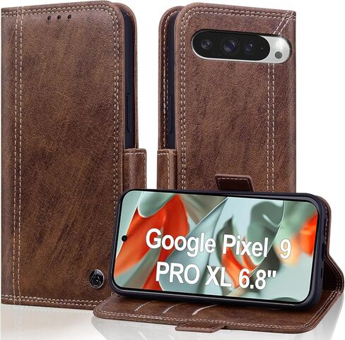 Wallet Case for Google Pixel 9 Pro XL 6.8" 2024 5G PU Leather with RFID Blocking Credit Card Holder,Folio Cover for Pixel 9 XL Magnetic Phone Case with Stand - Brown in Kuwait