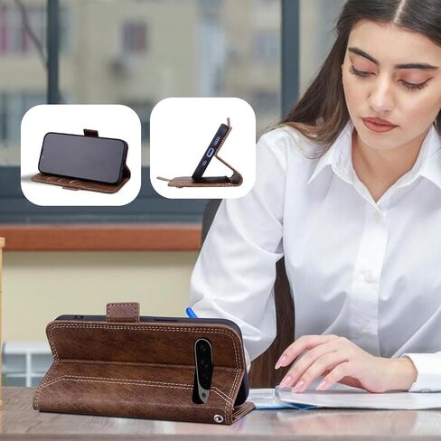 Wallet Case for Google Pixel 9 Pro XL 6.8" 2024 5G PU Leather with RFID Blocking Credit Card Holder,Folio Cover for Pixel 9 XL Magnetic Phone Case with Stand - Brown in Kuwait