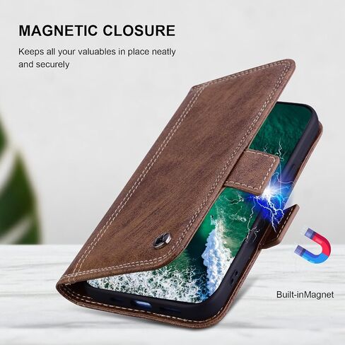 Wallet Case for Google Pixel 9 Pro XL 6.8" 2024 5G PU Leather with RFID Blocking Credit Card Holder,Folio Cover for Pixel 9 XL Magnetic Phone Case with Stand - Brown in Kuwait