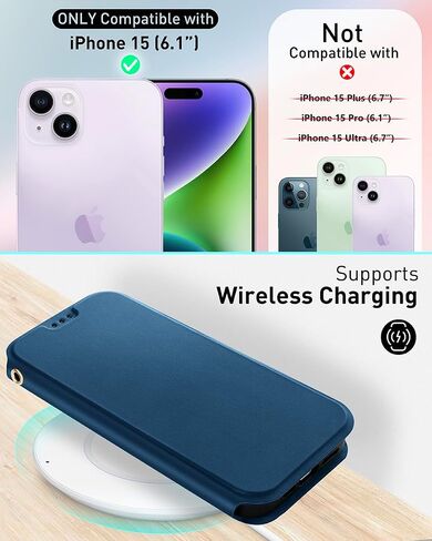 OCASE for iPhone 15 Wallet Case, Slim PU Leather Flip Folio, Card Slots, RFID Blocking, Kickstand, Shockproof Phone Cover 6.1 Inch 2023, Black in Saudi Arabia