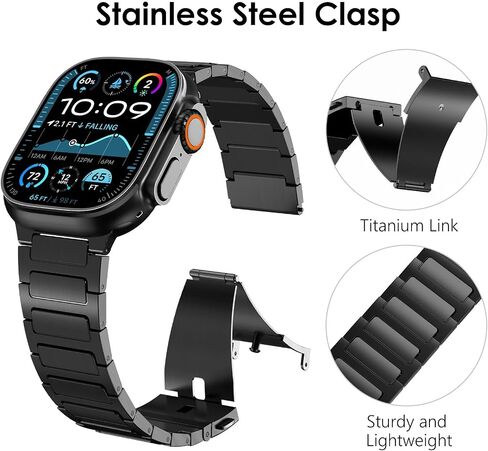 NewWays Grade 2 Titanium Band for Apple Watch Band Ultra 2 49mm Series 10 46mm Series 9 Series 8 Series 7 45mm 44mm SE 6 5 4 3 42mm iWatch Stainless Steel Link Bands in Saudi Arabia