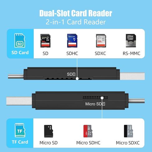 SD/Micro-SD Card Reader, USB 3.0 and USB-C to SD/TF Memory Card Adapter, Supports UHS-I SDHC/SDXC/MicroSD, Suitable for Mac, MacBook, Computer, Laptop, iPad 10, iPhone 15 Pro/Max, Samsung Galaxy etc in Saudi Arabia