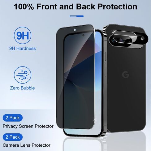2+2 Pack Pixel 9 Privacy Tempered Screen Protector + 2 Pack Camera Lens Protector Anti-Spy Tempered Glass Full Coverage Support Fingerprint Unlock for Google Pixel 9 Screen Protector 6.3 Inch in Saudi Arabia