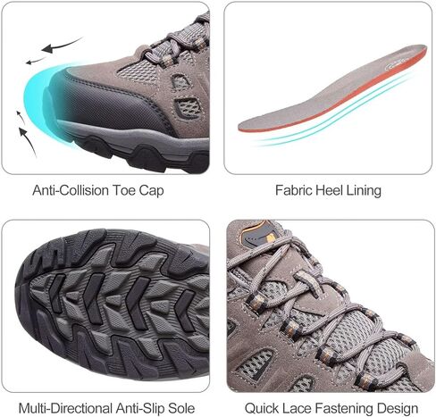 CAMEL CROWN أحذية المشي لمسافات طويلة مقاومة للماء للرجال، قمصان منخفضة من الجلد مريحة وخفيفة الوزن ومضادة للانزلاق للأماكن الخارجية والتخييم والرحلات والمشي والعمل باللون الرمادي مقاس 9.5 in Kuwait