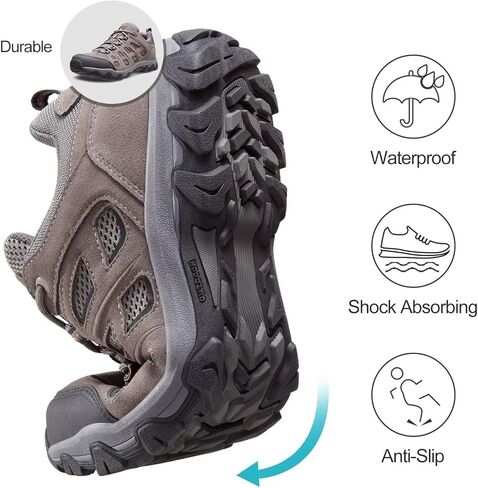 CAMEL CROWN أحذية المشي لمسافات طويلة مقاومة للماء للرجال، قمصان منخفضة من الجلد مريحة وخفيفة الوزن ومضادة للانزلاق للأماكن الخارجية والتخييم والرحلات والمشي والعمل باللون الرمادي مقاس 9.5 in Kuwait