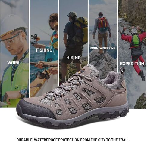 CAMEL CROWN أحذية المشي لمسافات طويلة مقاومة للماء للرجال، قمصان منخفضة من الجلد مريحة وخفيفة الوزن ومضادة للانزلاق للأماكن الخارجية والتخييم والرحلات والمشي والعمل باللون الرمادي مقاس 9.5 in Kuwait