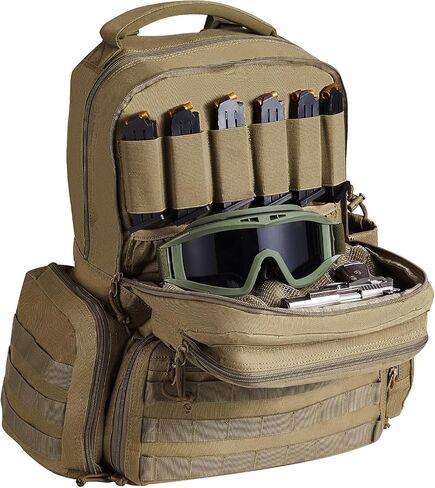 VEVOR Tactical Range Backpack for 6 Pistols, Gun Backpack with 6 Independent Pistol Bags & 10 Magazines, Pistol Backpack for Outdoor Hunting Shooting, Range Bag for Handguns Lockable Zipper (Brown) in Saudi Arabia
